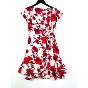 Free‎ People Wrap Dress Floral Size Small Pink White Viscose Cottagecore Ruffles